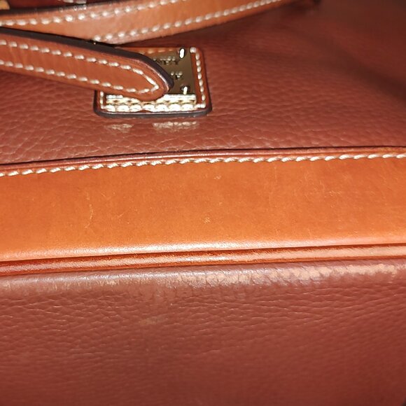 DOONEY & BOURKE ALL WEATHER LEATHER ZIP ZIP SATCHEL 2 HANDLE CROSSBODY AMBER - Picture 6 of 15